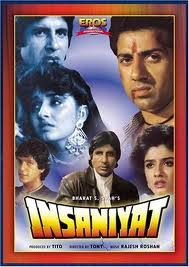 Insaniyat, Amitabh Bachchan, Sunny Deol, Raveena Tandon, Chunky Pandey, Jayaprada, Sonam, Anupam Kher, Prem Chopra, Alok Nath, Aftab Shivdasani, Vinod Mehra, Nutan, 1994