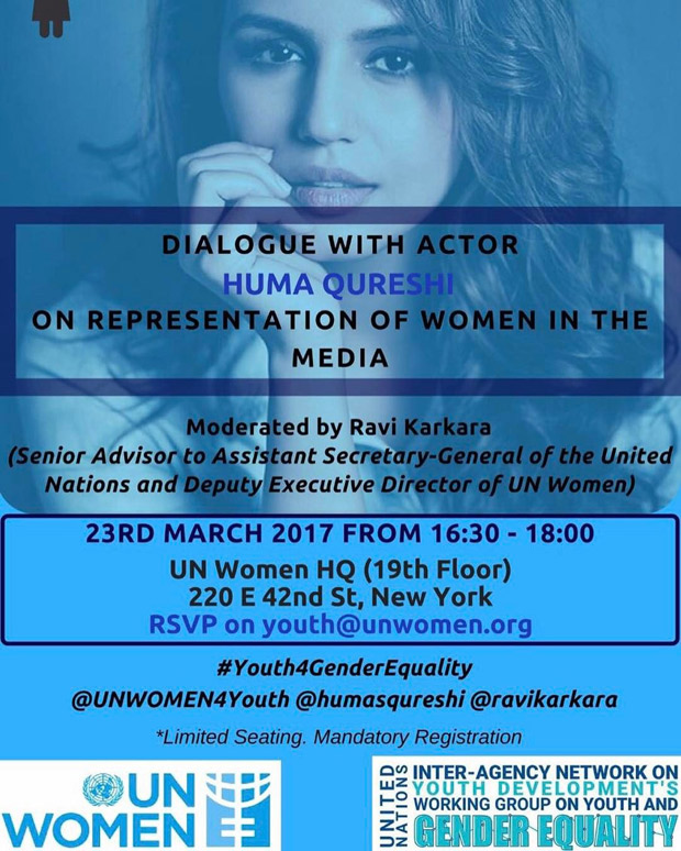 Huma Qureshi to give a speech in the UN, , 2017
