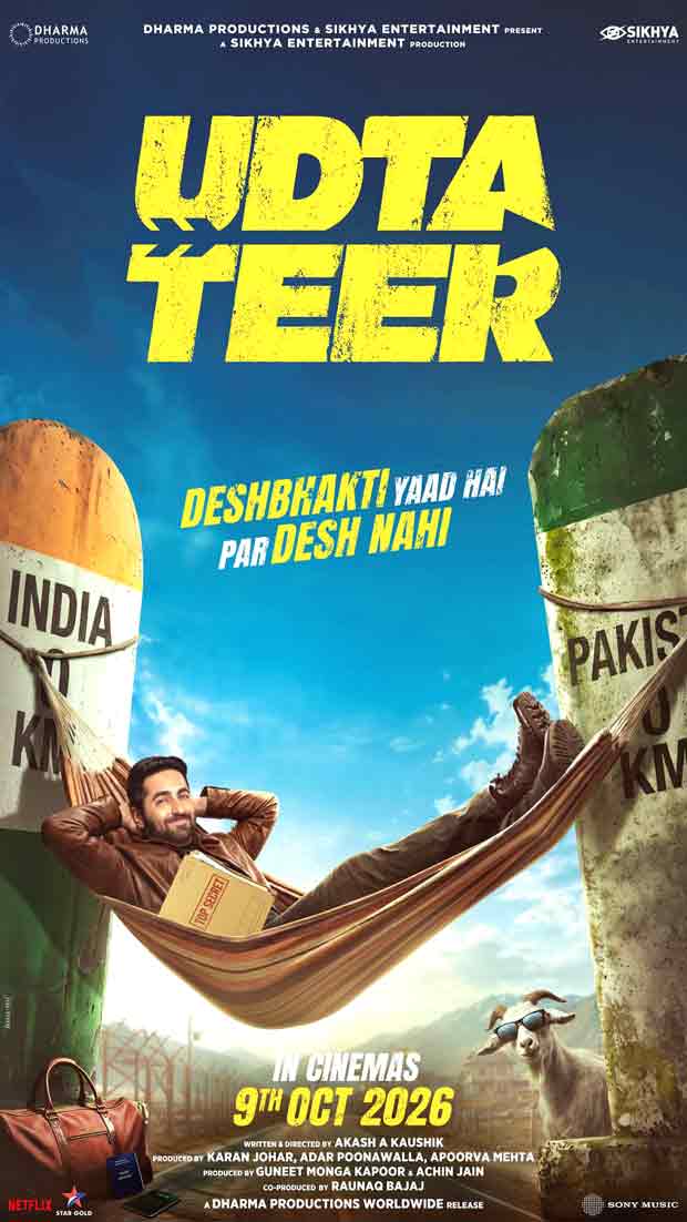 Ayushmann Khurrana literally hangs between India and Pakistan in quirky first poster of Udta Teer; film to release on October 9, , 2026